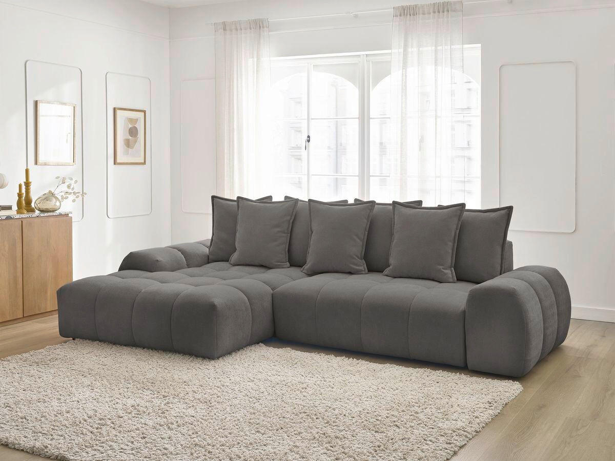 ECKSCHLAFSOFA EVEREST  mit Rücken echt, Armteil links, Armteil rechts Struktur Dunkelgrau  - Dunkelgrau/Schwarz, MODERN, Kunststoff/Textil (180/318cm) - Livetastic