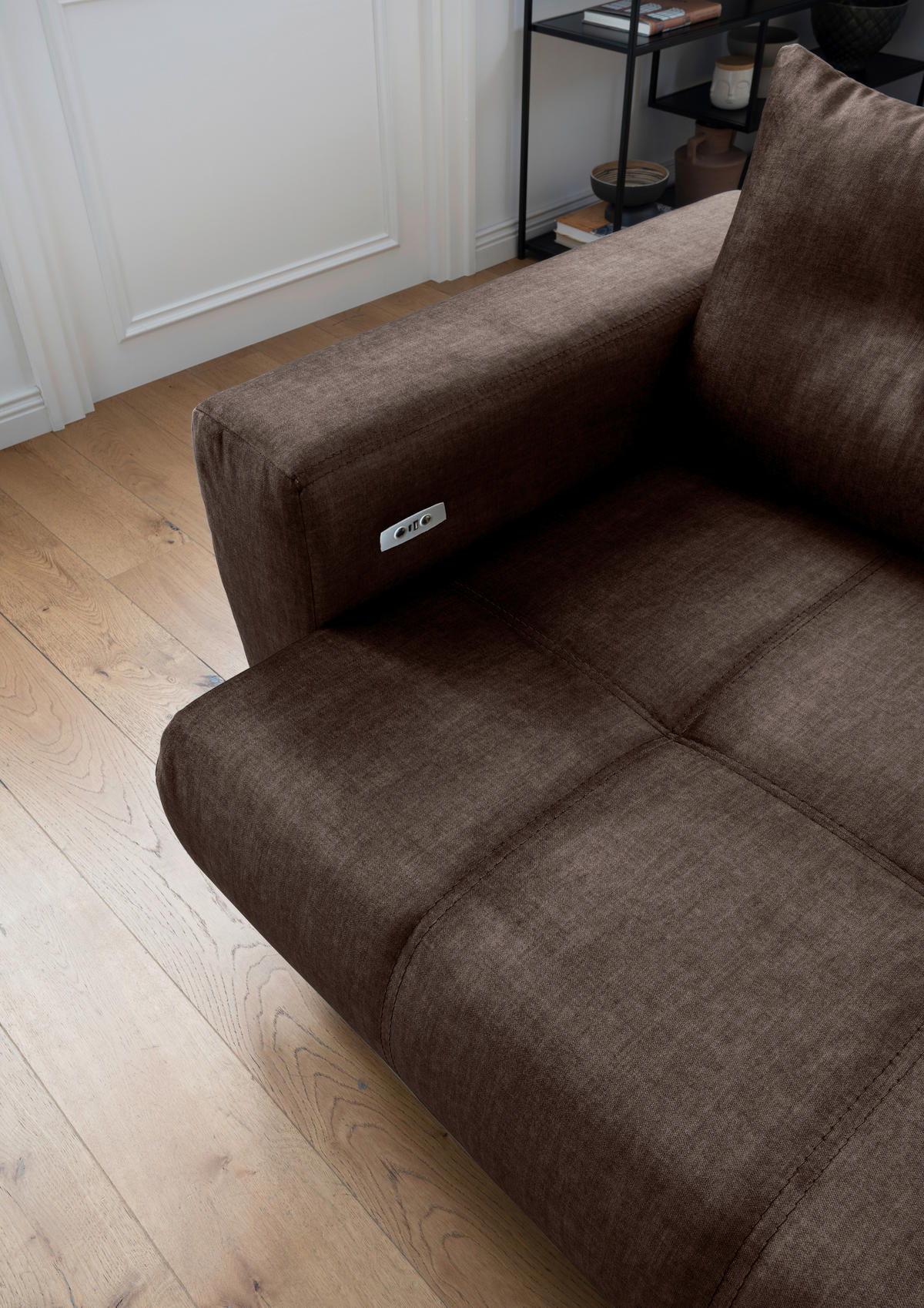 ECKSOFA Restato Dunkelbraun Velours  - Dunkelbraun/Schwarz, MODERN, Textil/Metall (246/177cm) - MID.YOU