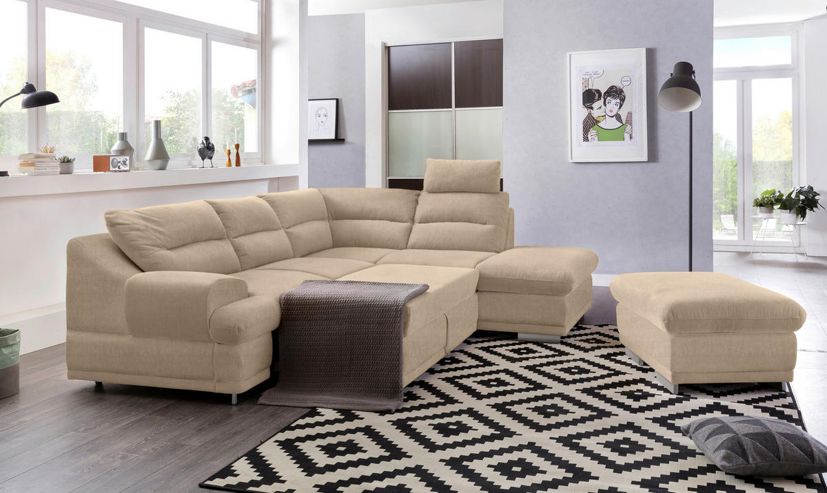 WOHNLANDSCHAFT in Velours Platinfarben  - Platinfarben/Chromfarben, KONVENTIONELL, Textil/Metall (264/217cm) - MID.YOU