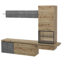 WOHNWAND  in Graphitfarben, Eichefarben  256/203/43 cm  - Eichefarben/Graphitfarben, Design, Glas/Holz (256/203/43cm) - Voglauer