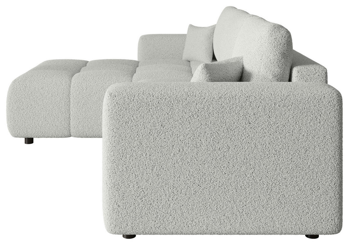 ECKSOFA Weiß Bouclé Zierkissen, Rückenkissen, Bettkasten, Schlaffunktion, Rücken echt, Liegefläche im Originalstoff  - Schwarz/Weiß, MODERN, Kunststoff/Textil (190/280cm) - Carryhome
