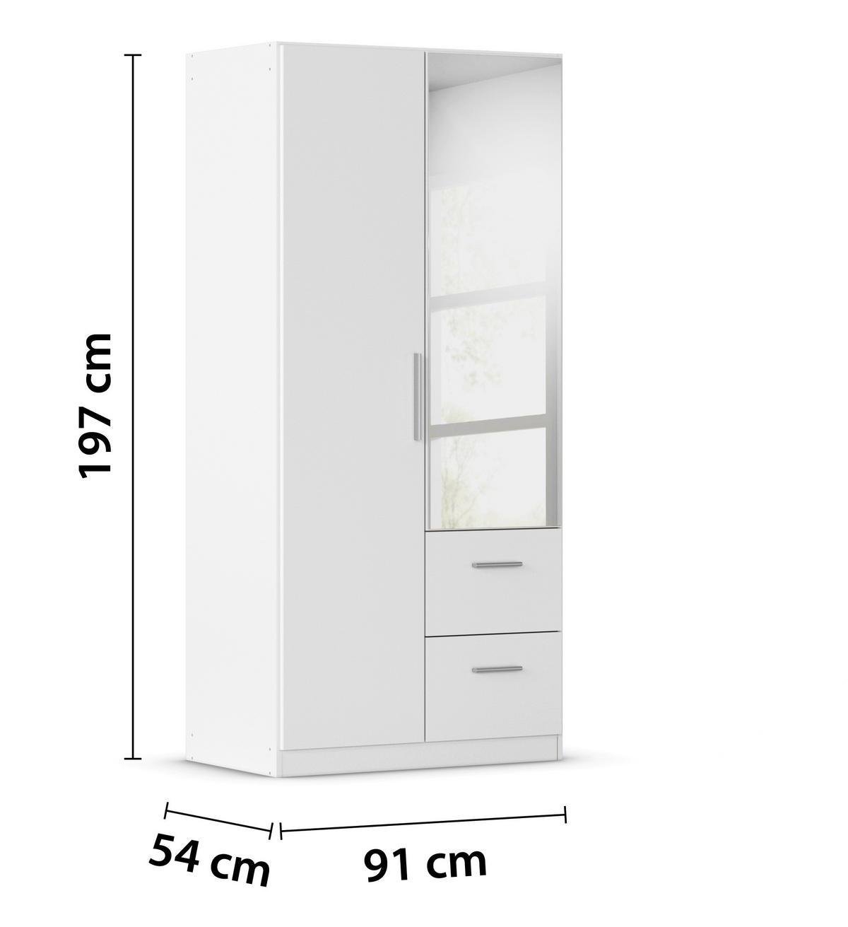 DREHTÜRENSCHRANK 91/197/54 cm,  in Weiß, 2-türig  - Alufarben/Weiß, KONVENTIONELL, Glas/Holzwerkstoff (91/197/54cm) - home24