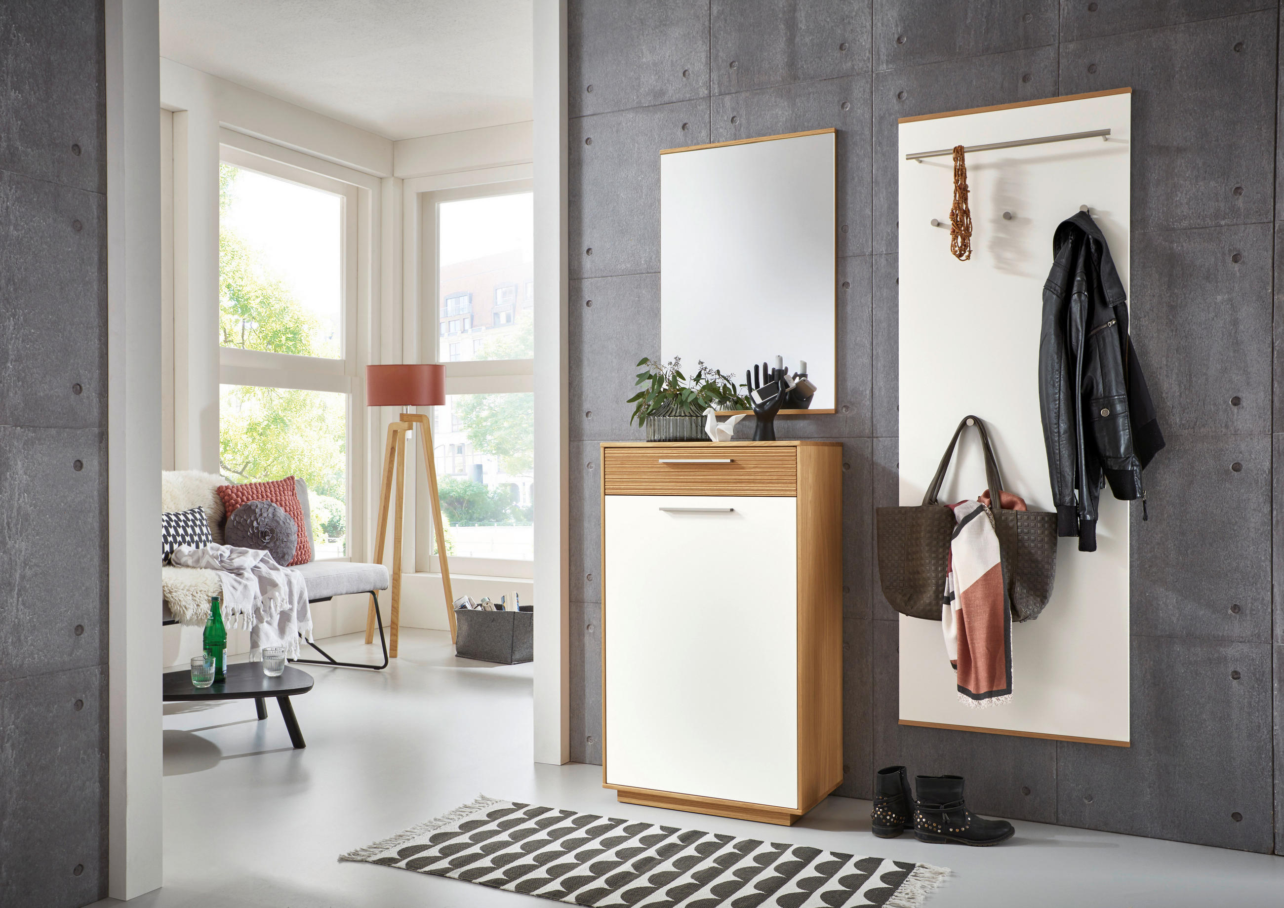GARDEROBE Weiß, Eichefarben - Eichefarben/Weiß, Design, Glas/Holz (130/195/37cm)
