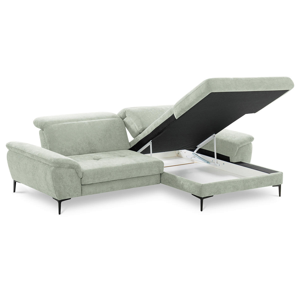 ECKSOFA  Webstoff Mintgrün  - Schwarz/Mintgrün, Design, Textil/Metall (268/195cm) - Livetastic