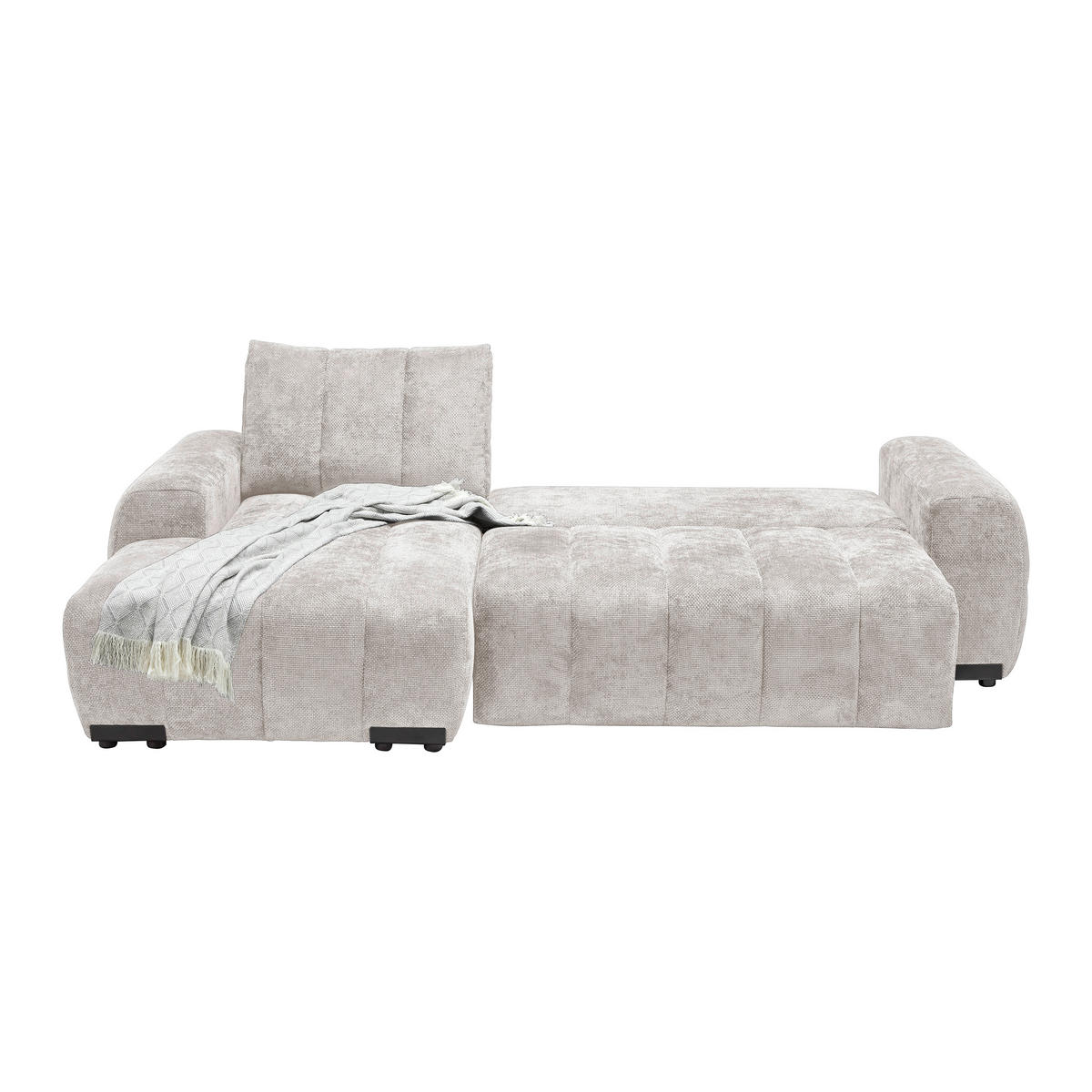 ECKSOFA Flachgewebe Creme  - Schwarz Hochglanz/Creme, Modern, Textil/Metall (166/93/273cm) - MID.YOU