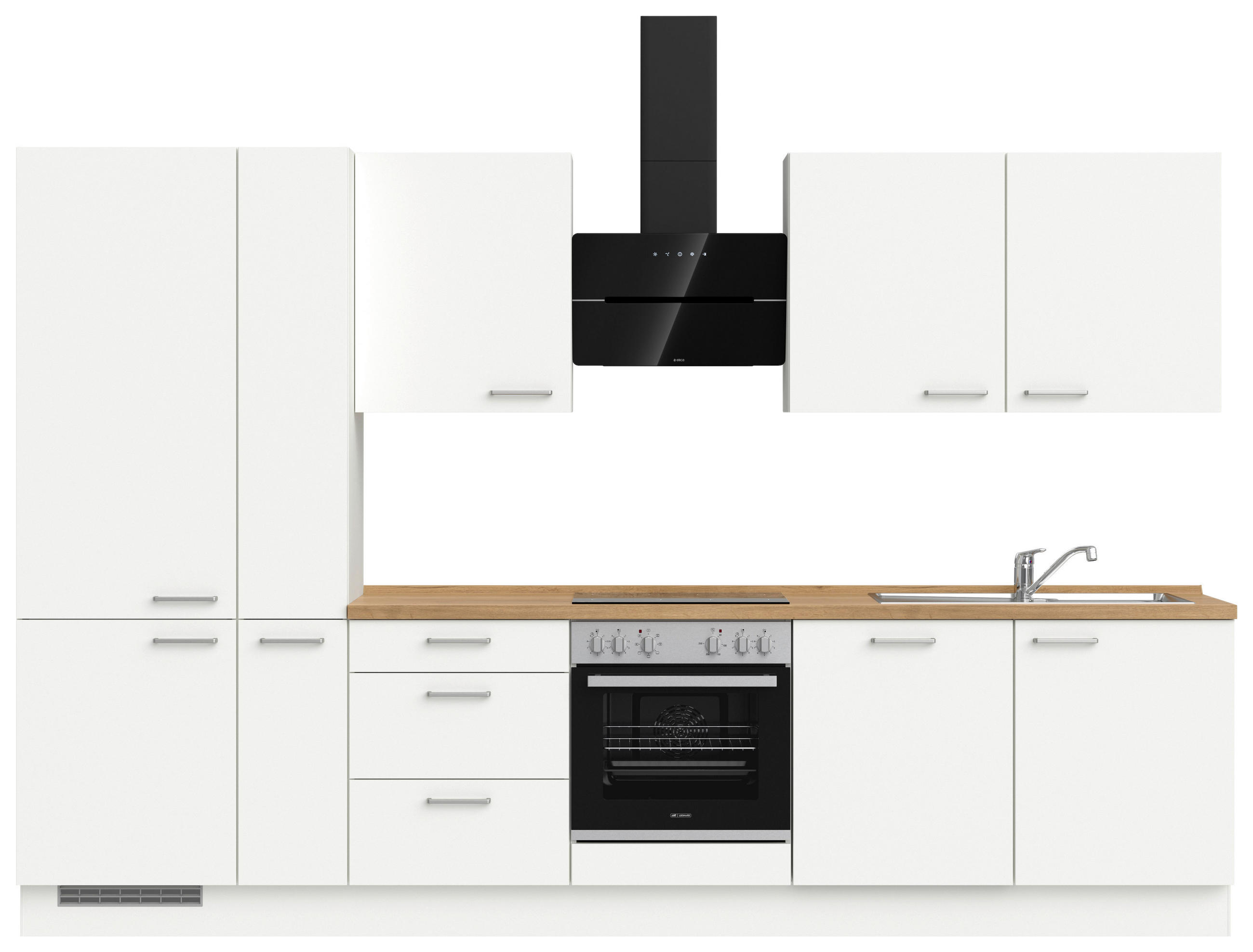 KÜCHENBLOCK 330 cm   in Weiß, Eichefarben  - Edelstahlfarben/Eichefarben, MODERN, Holzwerkstoff/Metall (330cm) - Nobilia