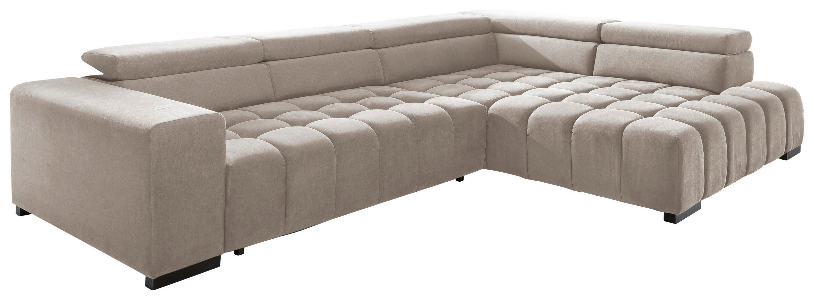 ECKSCHLAFSOFA Beige Velours  - Beige/Schwarz, Design, Holz/Textil (307/201cm) - Livetastic