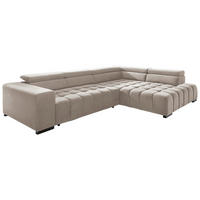 ECKSCHLAFSOFA Beige Velours  - Beige/Schwarz, Design, Holz/Textil (307/201cm) - Livetastic