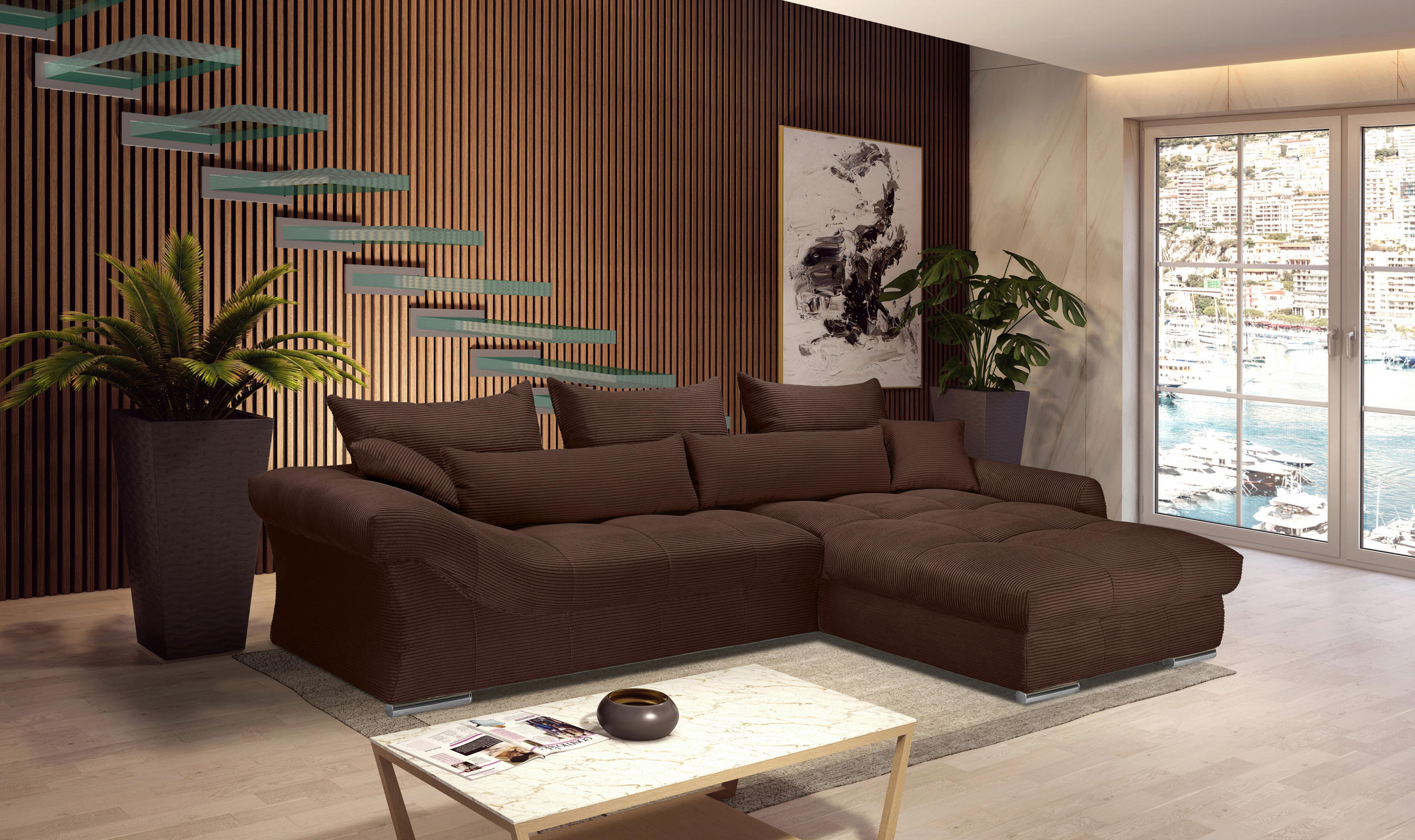 ECKSOFA Dunkelbraun Cord  - Chromfarben/Dunkelbraun, KONVENTIONELL, Textil/Metall (335/225cm) - Carryhome