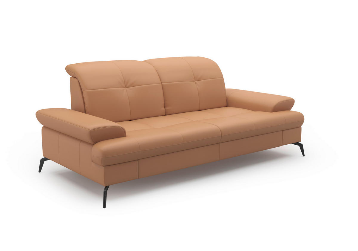 3-SITZER-SOFA in Echtleder Cappuccino  - Schwarz/Cappuccino, Konventionell, Leder/Metall (212/90/122cm) - Sit & More