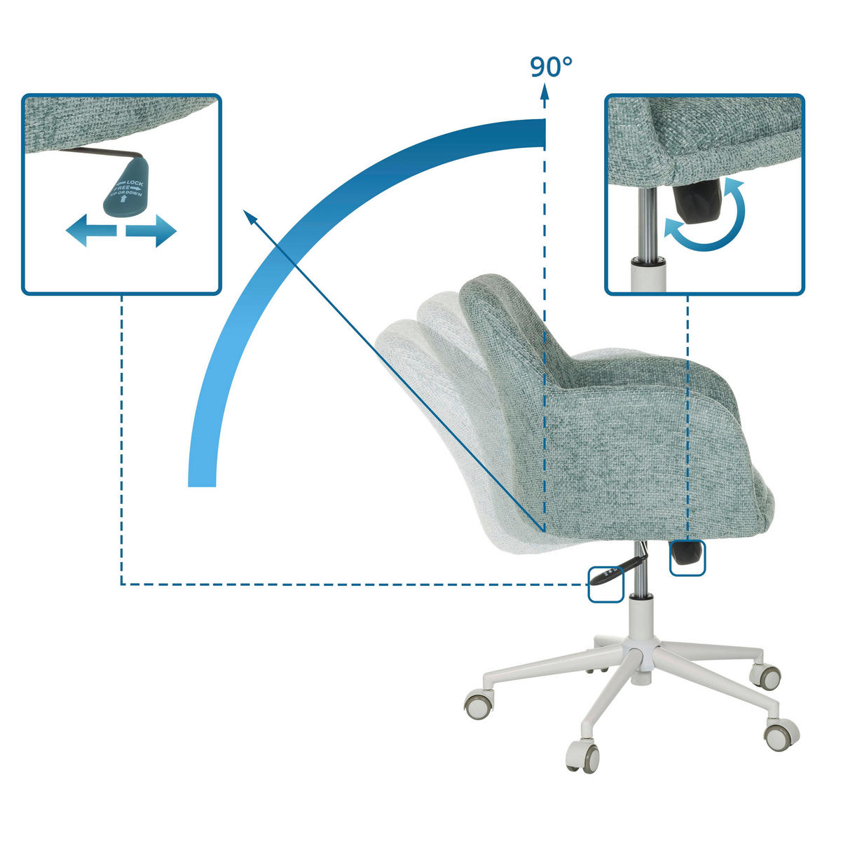 DREHSTUHL Mintgrau  - Mintgrau/Weiß, MODERN, Textil/Metall (58/78/60cm) - MID.YOU