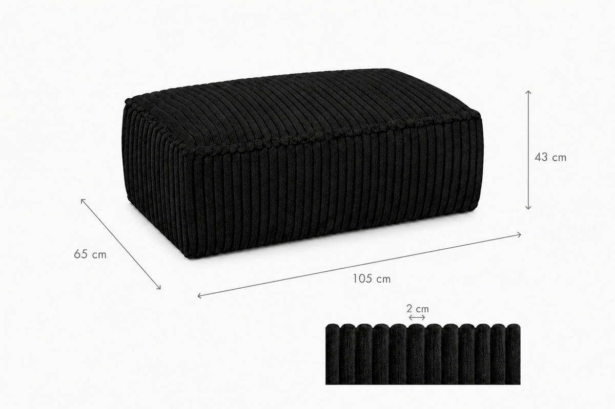 HOCKER in Textil, Holzwerkstoff Schwarz  - Schwarz, KONVENTIONELL, Holzwerkstoff/Kunststoff (105/43/65cm) - Livetastic