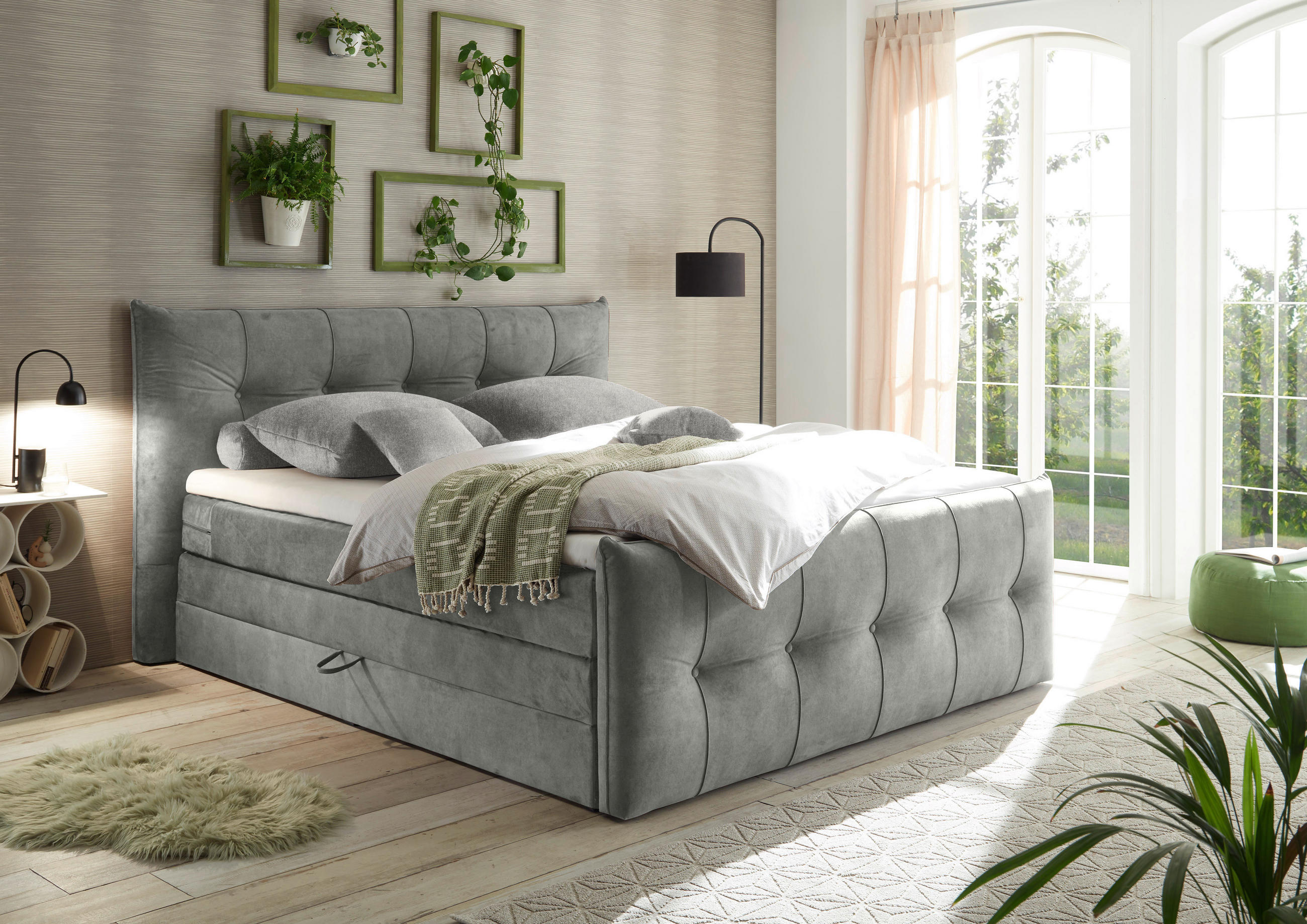 BOXSPRINGBETT 180/200 cm  in Grau  - Schwarz/Grau, KONVENTIONELL, Kunststoff/Textil (180/200cm) - Esposa