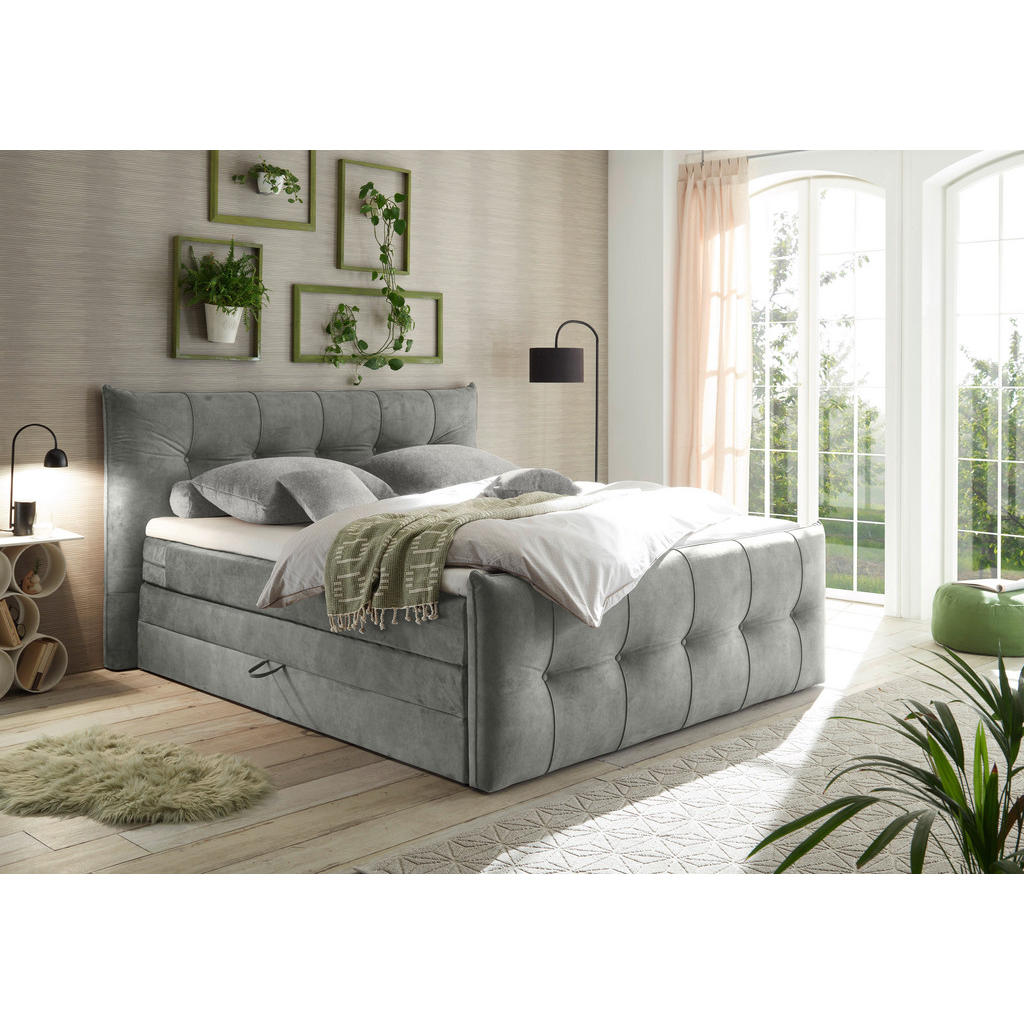Thumbnail - Esposa Boxspringbett, Grau, Textil, H3 + H4, 7-Zonen, Höhe ca. 18 cm, 180x200 cm, Topper durchgehend, Wendematratze mit ...