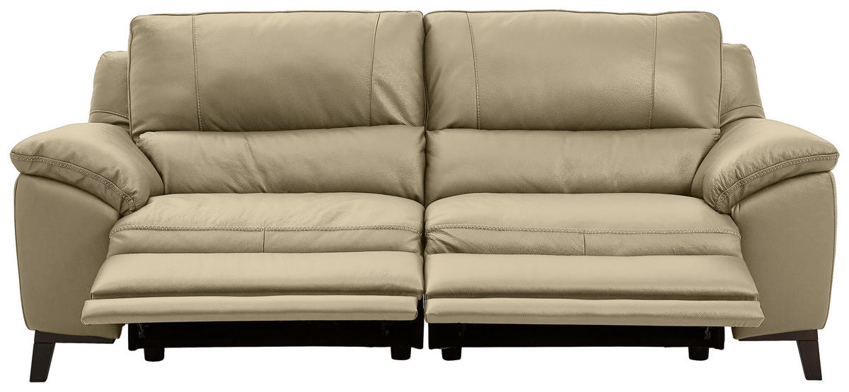 2,5-SITZER mit Relaxfunktion in Kombination Echtleder/Lederlook Greige  - Wengefarben/Greige, Design, Leder/Holz (216/97/95-151cm) - Livetastic