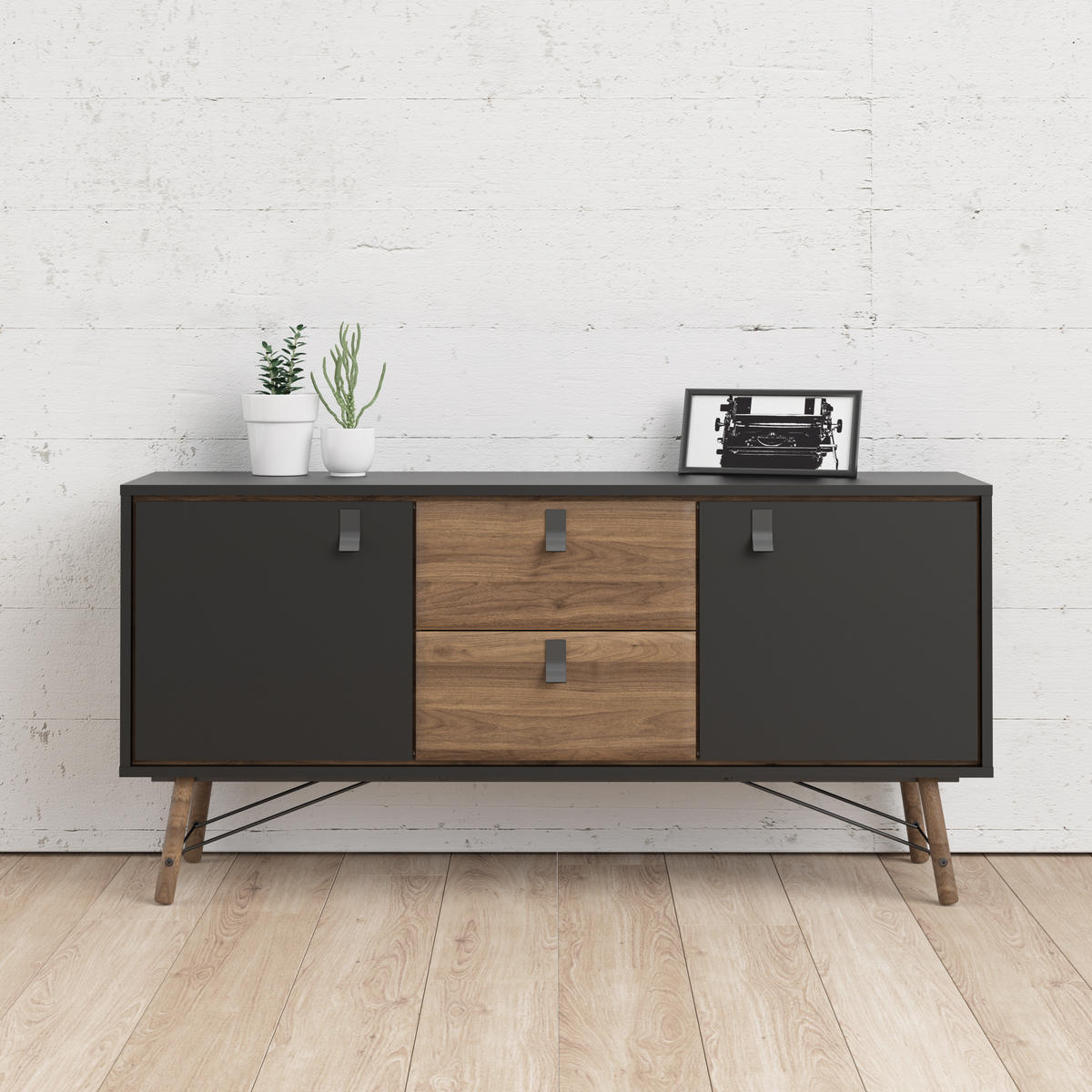 SIDEBOARD 150,3/72,2/40,1 cm  - mörkgrå/nötfärg, Design, metall/trämaterial (150,3/72,2/40,1cm) - Best Price