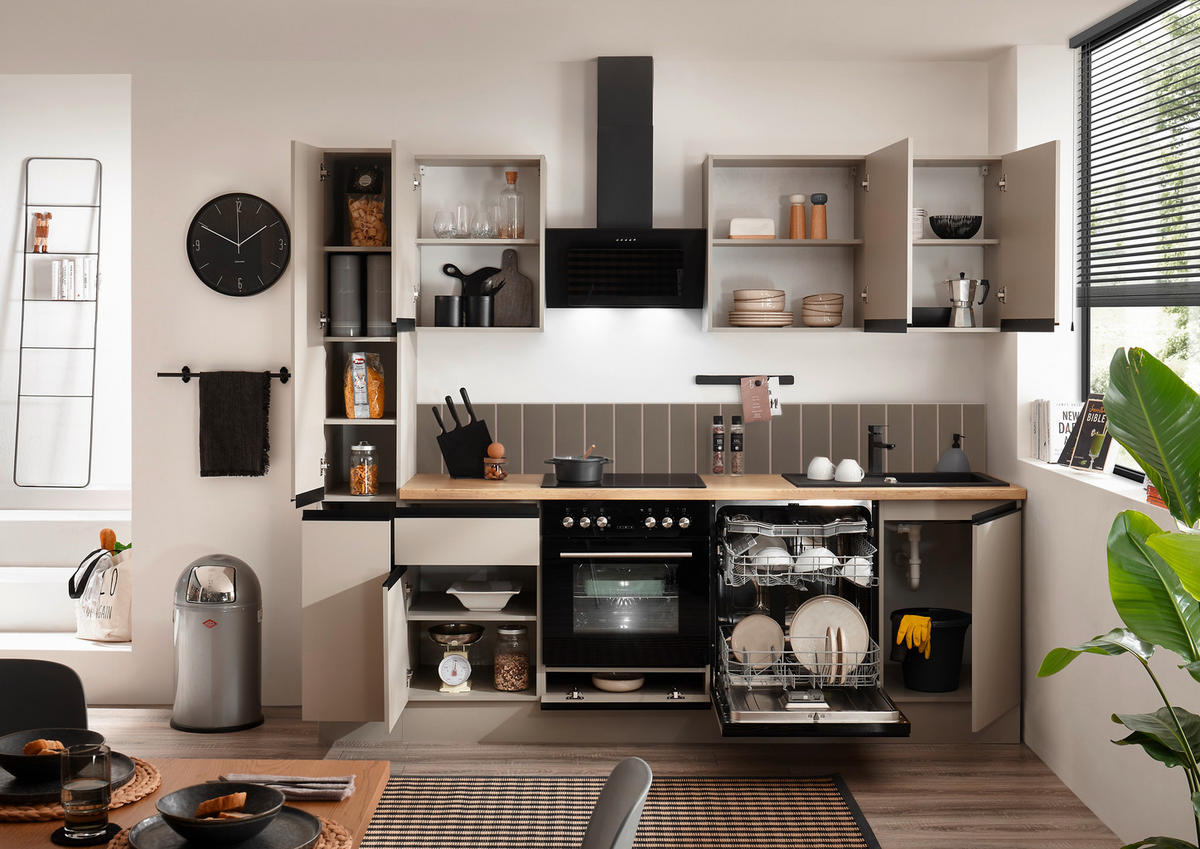 KÜCHENBLOCK 250 cm   in Seidengrau  - Eichefarben/Seidengrau, Trend, Holzwerkstoff/Metall (250cm) - P & B