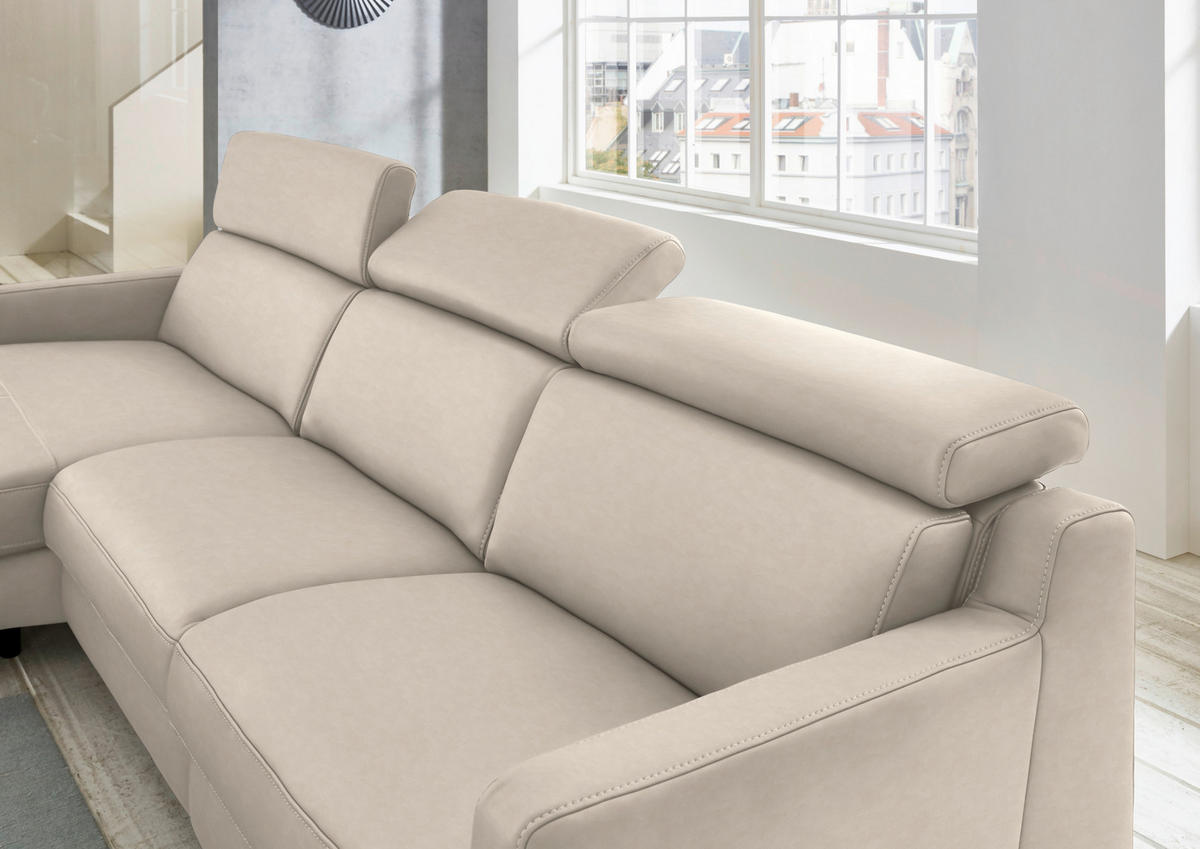 ECKSOFA Echtleder Greige  - Greige/Schwarz, Design, Leder/Metall (176/291cm) - Valdera