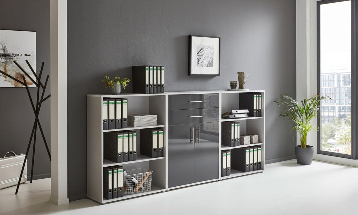 AKTENSCHRANK 253,2/113,6/33 cm  - Anthrazit Hochglanz/Grau, MODERN, Holzwerkstoff (253,2/113,6/33cm) - MID.YOU