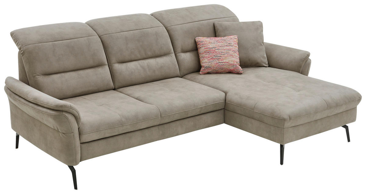 ECKSOFA in Flachgewebe Graubraun  - Graubraun/Schwarz, Konventionell, Textil/Metall (260/181cm) - Beldomo Speed