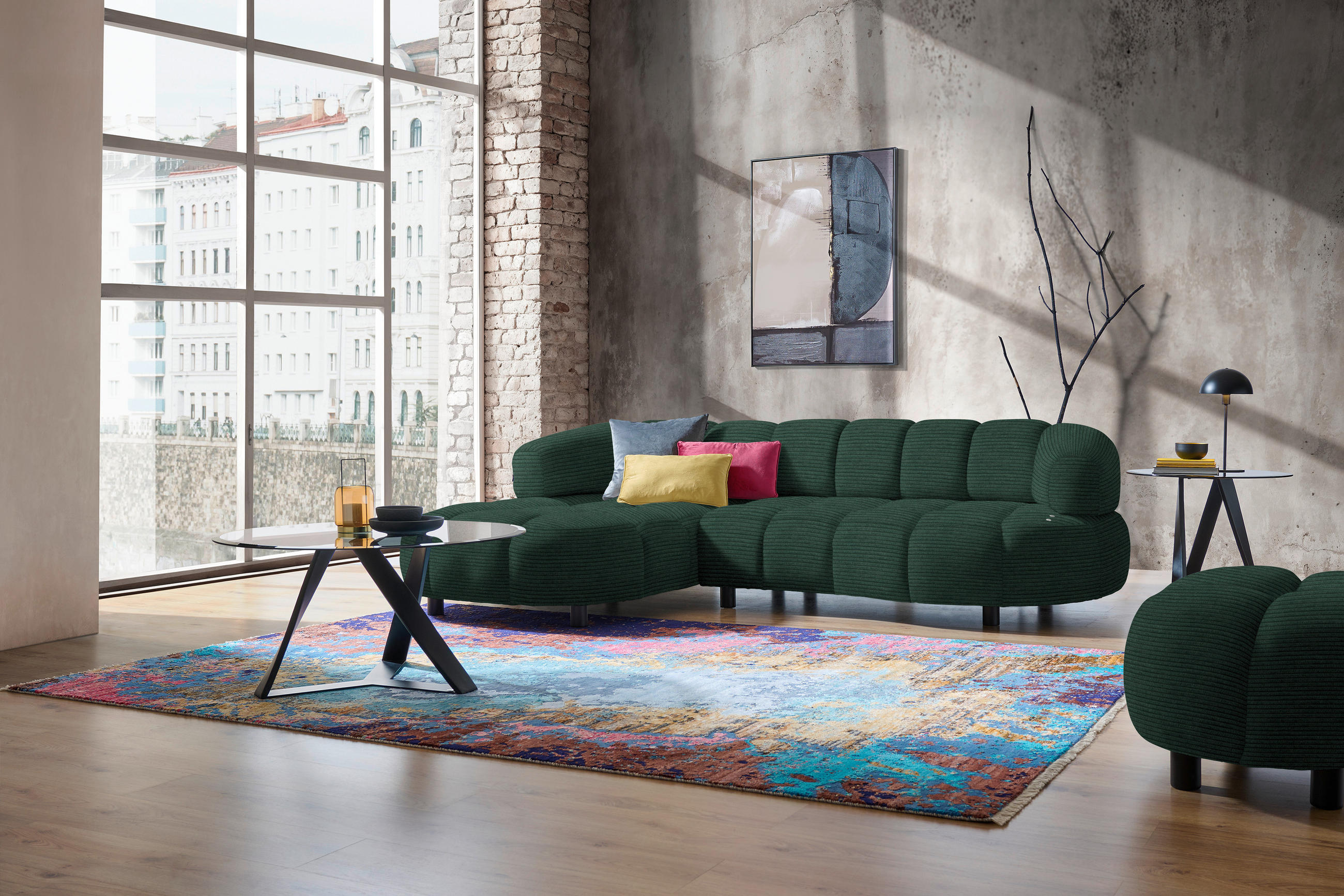 ECKSOFA in Cord, Velours Waldgrün  - Waldgrün/Schwarz, Design, Holz/Textil (183/284cm) - Welnova