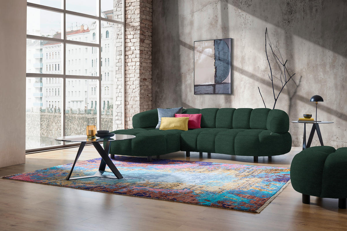 ECKSOFA in Cord, Velours Waldgrün  - Waldgrün/Schwarz, Design, Holz/Textil (183/284cm) - Welnova