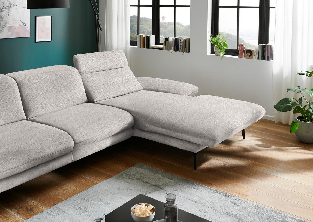ECKSOFA in Chenille Greige  - Greige/Schwarz, Design, Textil/Metall (319/188cm) - Beldomo System