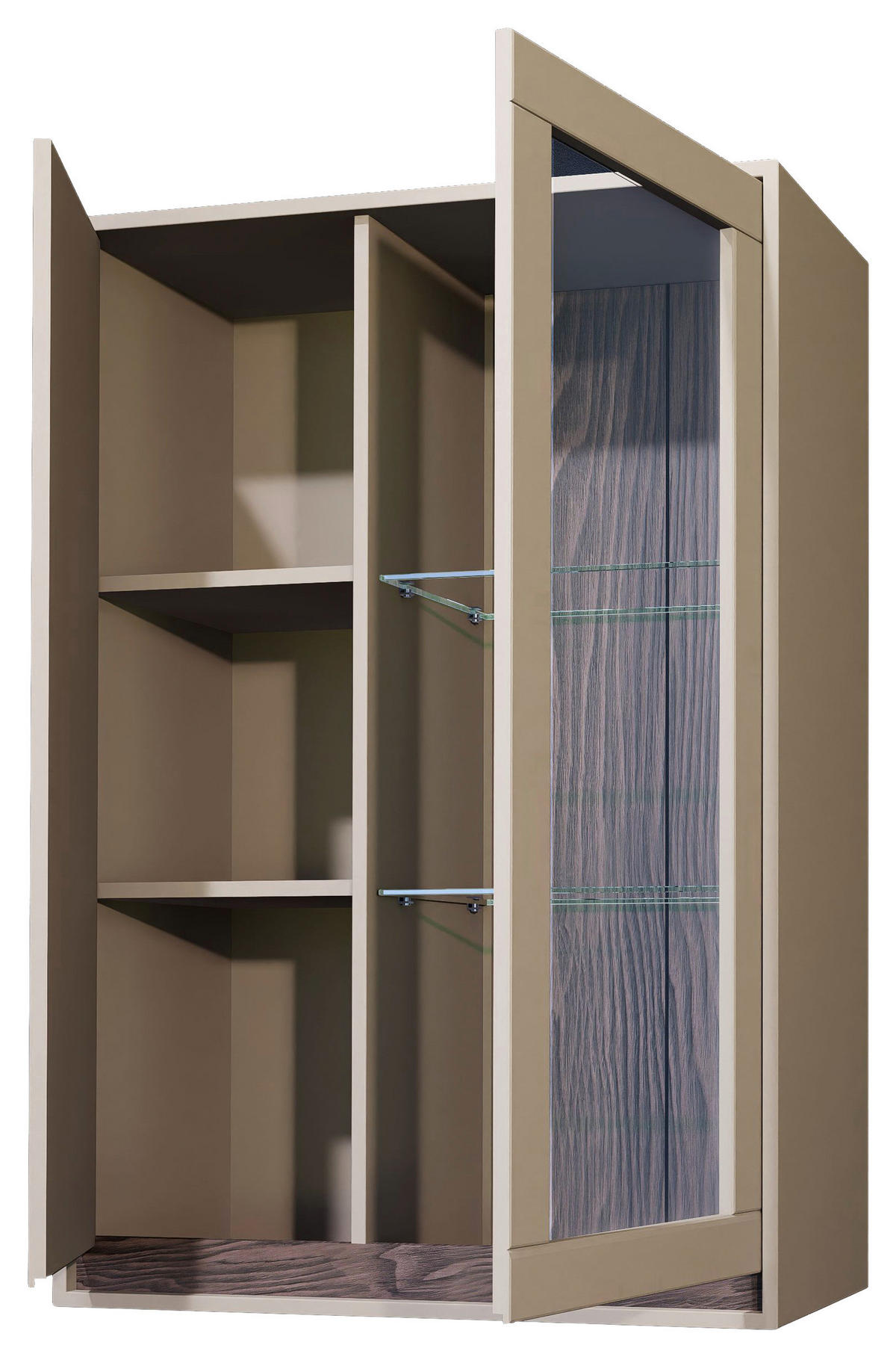 ZÁVĚSNÁ VITRÍNA, barvy ořechu, kašmírová, 78/113/36 cm - kašmírová/barvy ořechu, Design, kompozitní dřevo/sklo (78/113/36cm) - Stylife