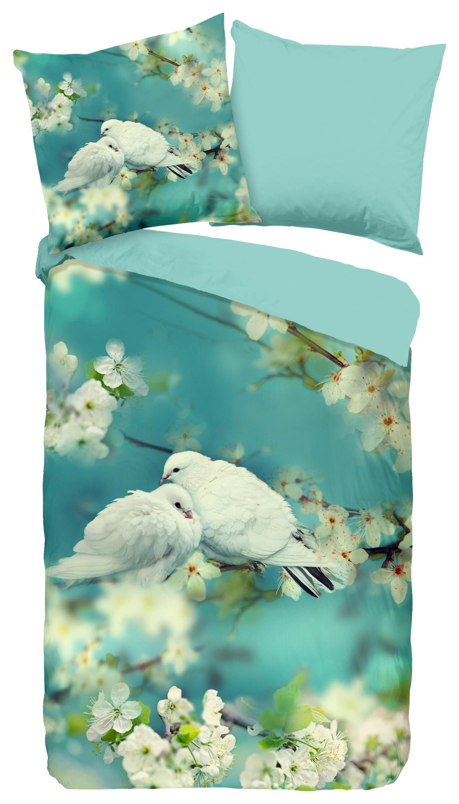 WENDEBETTWÄSCHE Loving Renforcé 155/220 cm  - Türkis/Grün, Natur, Textil (155/220cm)