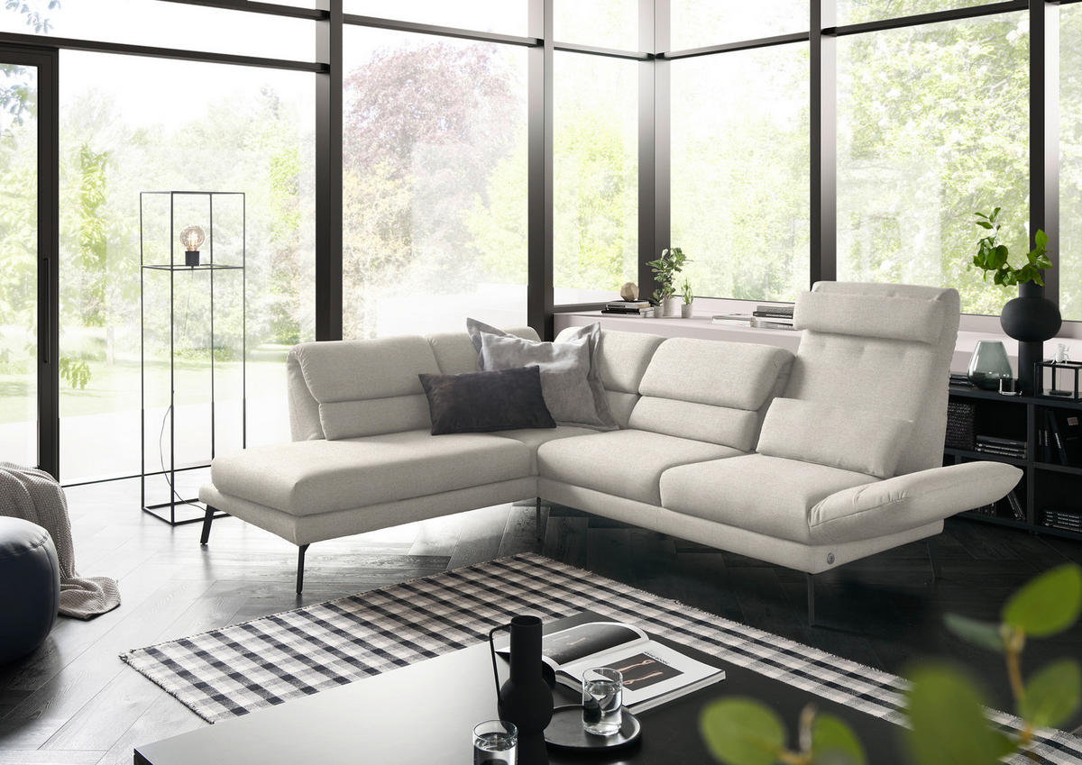 ECKSOFA in Flachgewebe Naturfarben, Beige  212-253/256-363 cm  - Beige/Schwarz, Design, Textil/Metall (212-253/256-363cm) - Dieter Knoll