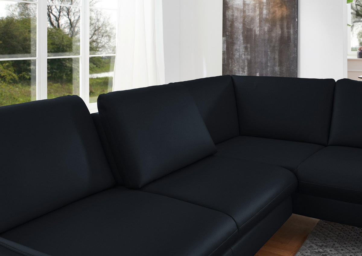 ECKSOFA in Echtleder Dunkelblau  - Alufarben/Dunkelblau, Konventionell, Leder/Metall (284/220cm) - Beldomo Premium