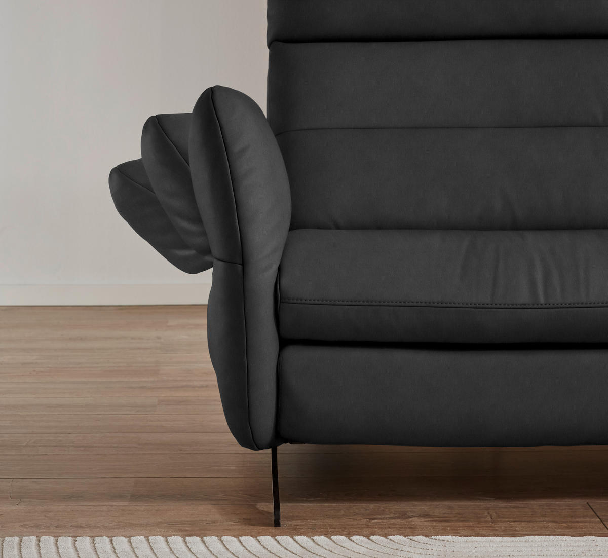ECKSOFA in Echtleder Anthrazit  - Anthrazit/Schwarz, Design, Leder/Metall (300/157cm) - Dieter Knoll