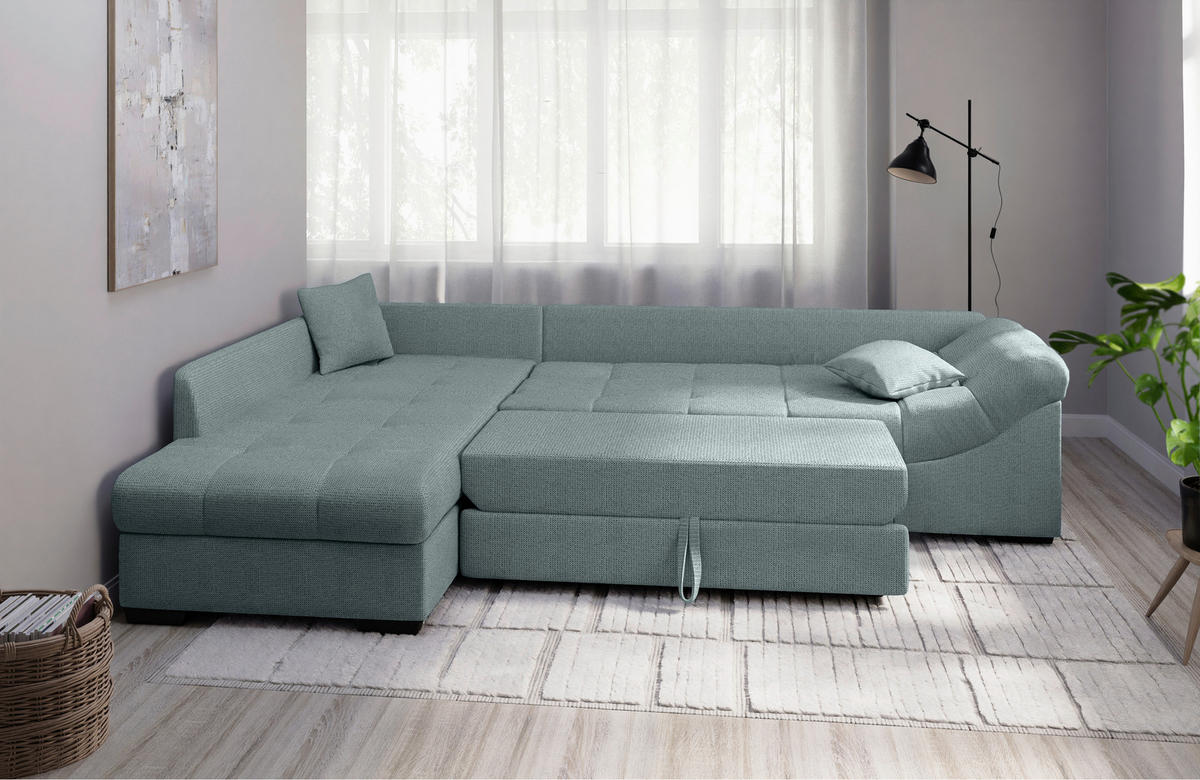 ECKSCHLAFSOFA in Chenille Mintgrün  - Schwarz/Mintgrün, MODERN, Holz/Textil (202/298cm) - MID.YOU