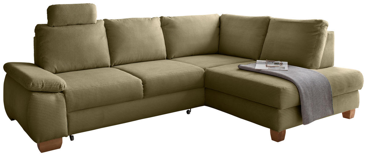 ECKSCHLAFSOFA in Cord Olivgrün  - Wildeiche/Olivgrün, MODERN, Holz/Textil (261/206cm) - Livetastic