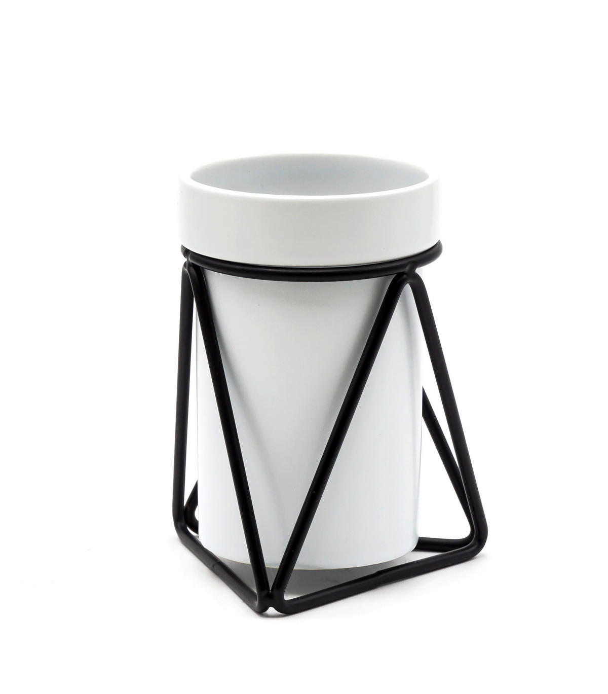 POHÁR NA ZUBNÉ KEFKY čierna, biela - čierna/biela, Basics, kov/keramika (9,5/12/9,5cm) - Sadena
