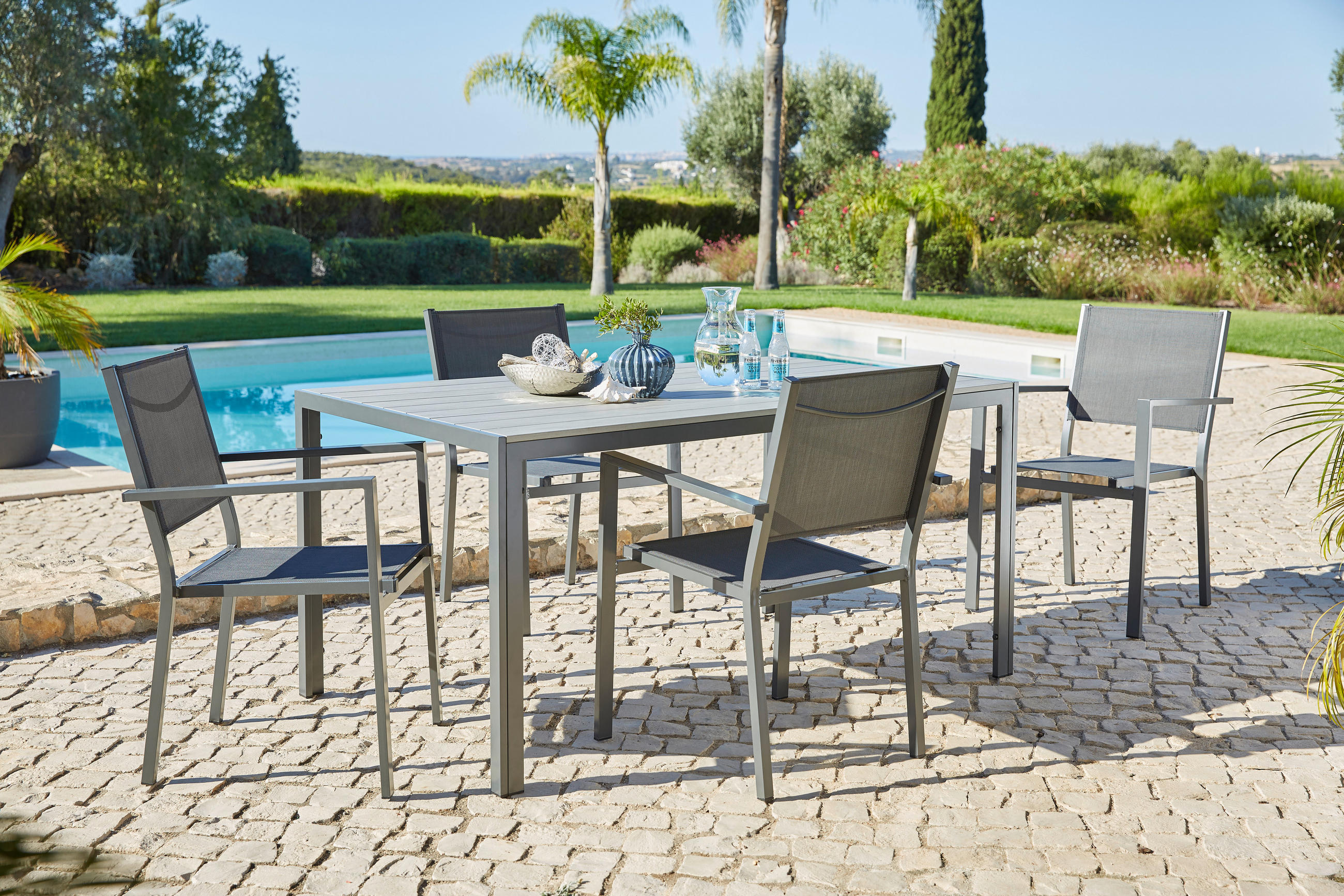 Scaun stivuibil in metal, textil gri - gri, Design, metal/textil (55/86/61cm) - Ambia Garden