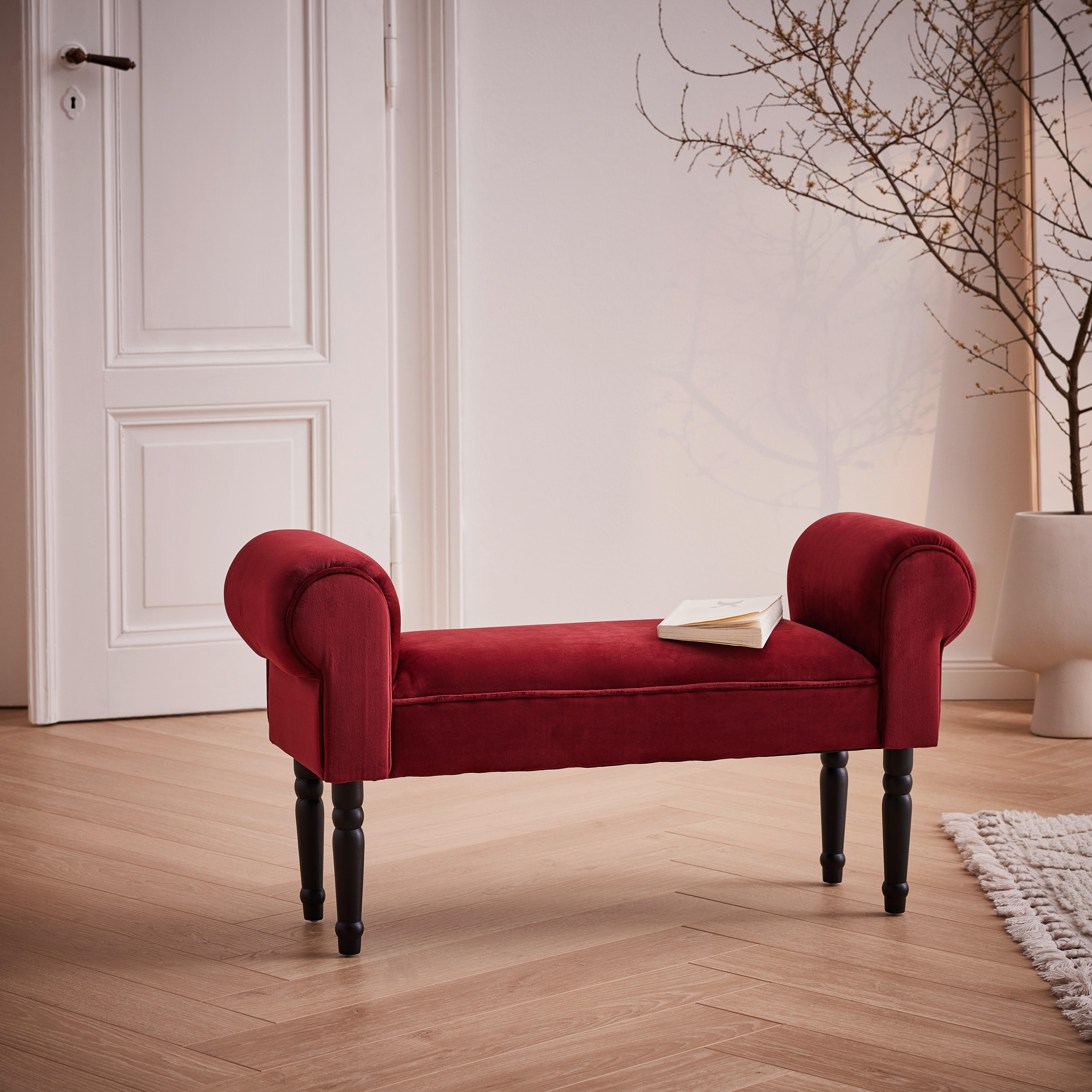TABURET in lemn, textil negru, roșu burgund  - roșu burgund/negru, Trend, lemn/textil (100/54/30cm) - Xora