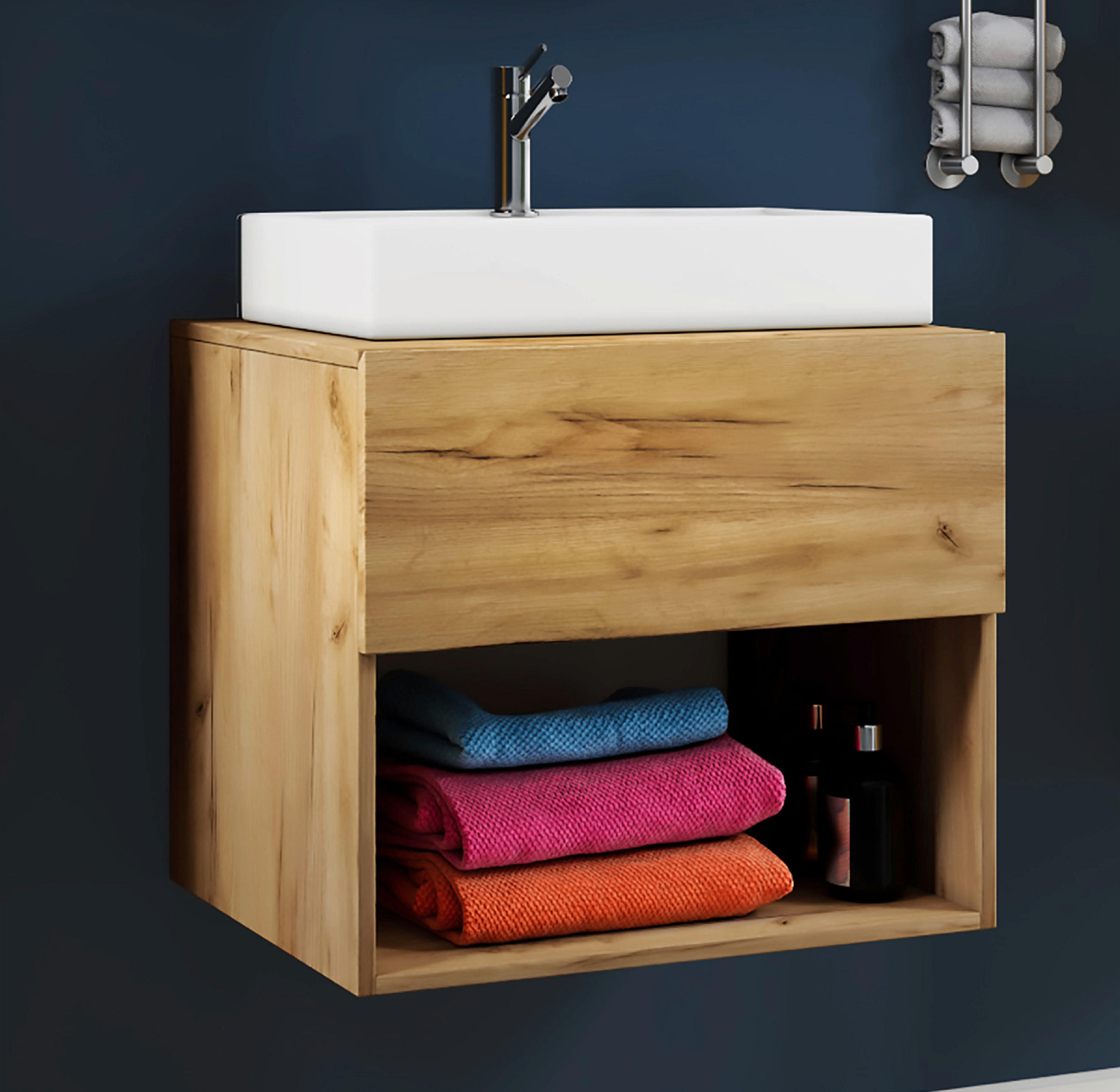 WASCHTISCHKOMBI Honigeiche - Honigeiche/Weiß, MODERN, Keramik/Holzwerkstoff (60cm) - Livetastic