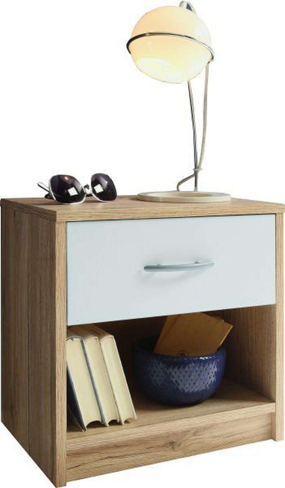 ÉJJELISZEKRÉNY fehér, San Remo tölgy  - San Remo tölgy/alumíniumszínű, Konventionell, műanyag/faalapú anyag (39/41/28cm) - Boxxx