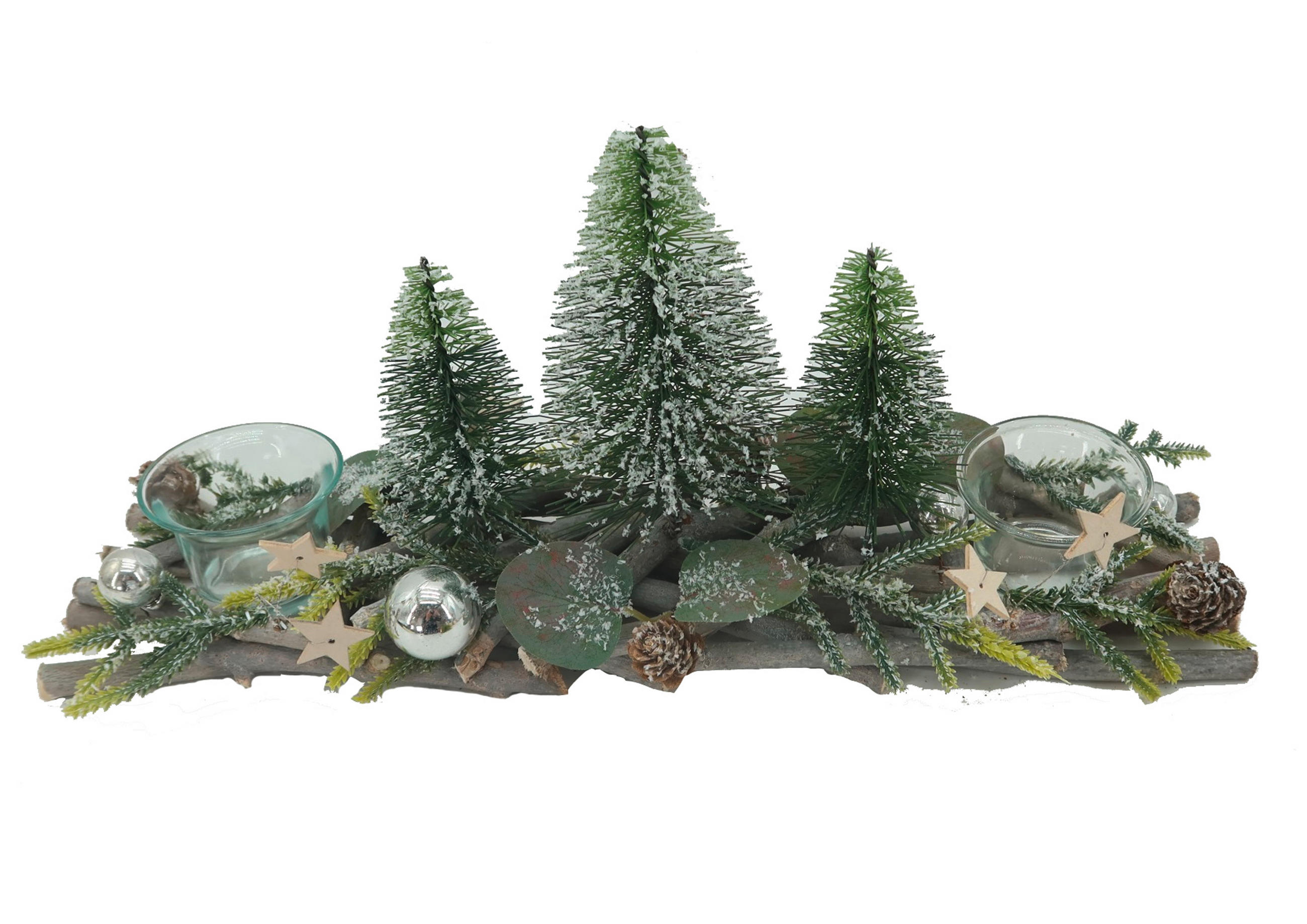 KERZENHALTER - Waldgrün/Weiß, LIFESTYLE, Naturmaterialien/Glas (40/10/16cm) - X-Mas