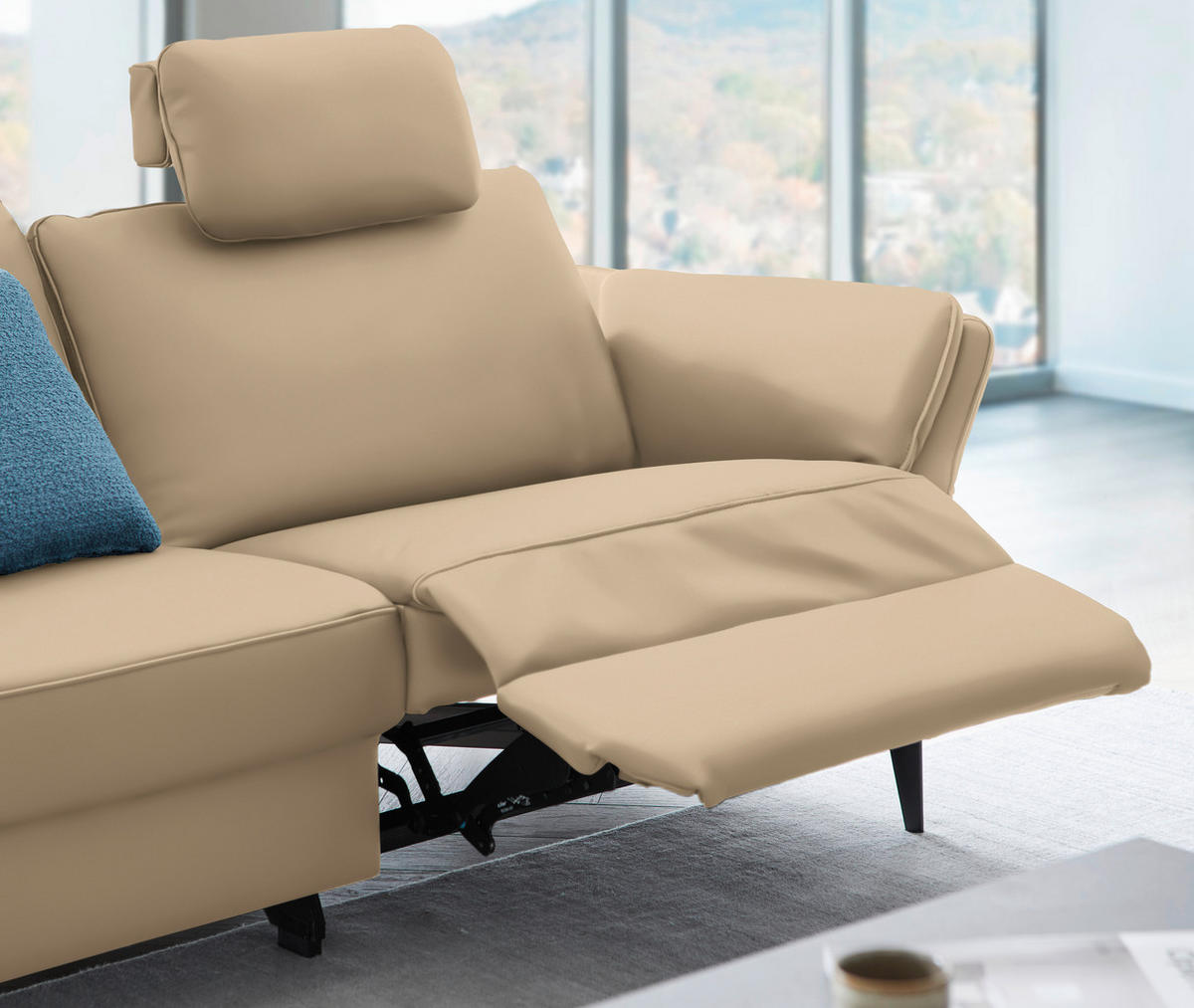 3-SITZER-SOFA in Echtleder Beige  - Beige/Schwarz, Design, Leder/Metall (190/84/99cm) - Dieter Knoll