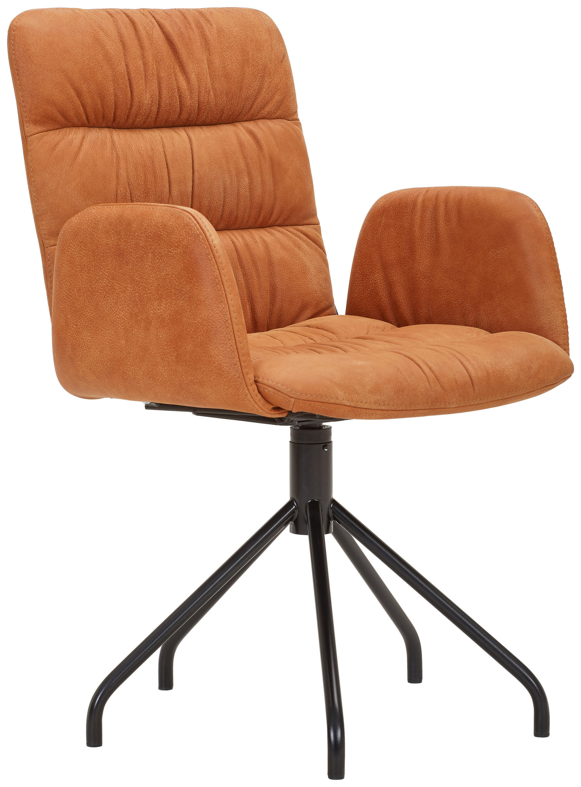 ARMLEHNSTUHL  in Stahl Echtleder naturbelassen  - Cognac/Schwarz, Design, Leder/Metall (58/90/60cm) - Bacher