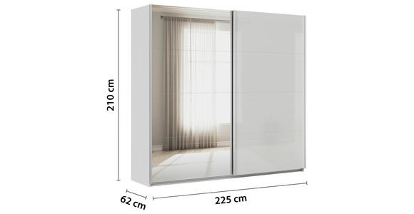 SCHWEBETÜRENSCHRANK  in Seidengrau  - Seidengrau/Alufarben, KONVENTIONELL, Glas/Holzwerkstoff (225/210/62cm) - Xora