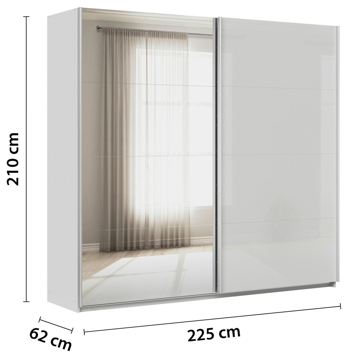 SCHWEBETÜRENSCHRANK  in Seidengrau  - Seidengrau/Alufarben, KONVENTIONELL, Glas/Holzwerkstoff (225/210/62cm) - Xora