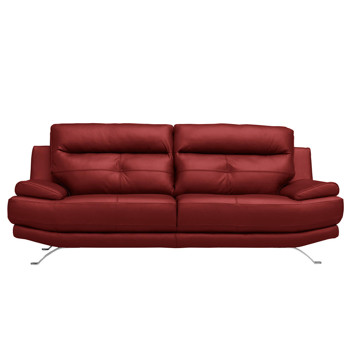 3-SITZER-SOFA Echtleder Rot  - Chromfarben/Rot, Design, Leder/Metall (225/92/99cm) - Livetastic