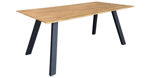 ESSTISCH Eiche massiv rechteckig Schwarz, Eichefarben  - Eichefarben/Schwarz, LIFESTYLE, Holz/Metall (200/100/75cm) - Linea Natura