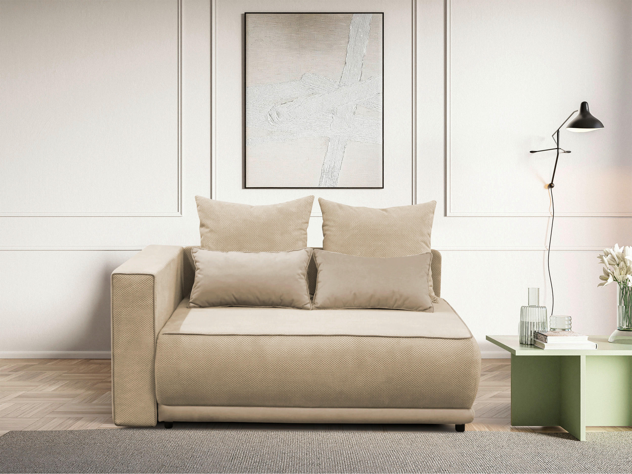 RÉCAMIERE in Plüsch Creme  - Creme/Schwarz, Design, Kunststoff/Textil (168/73/99cm) - MID.YOU