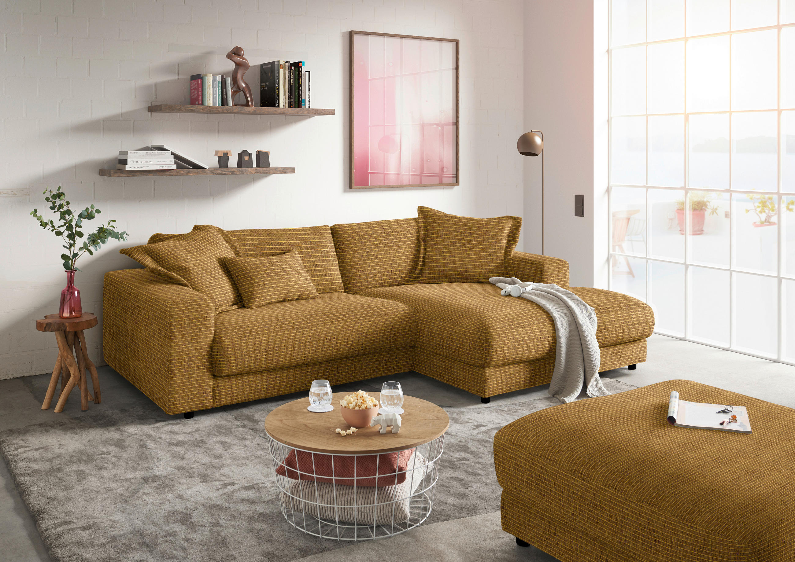 HOCKER in Textil Hellgrün, Goldfarben  - Goldfarben/Schwarz, Design, Kunststoff/Textil (100/86/100cm) - Lomoco