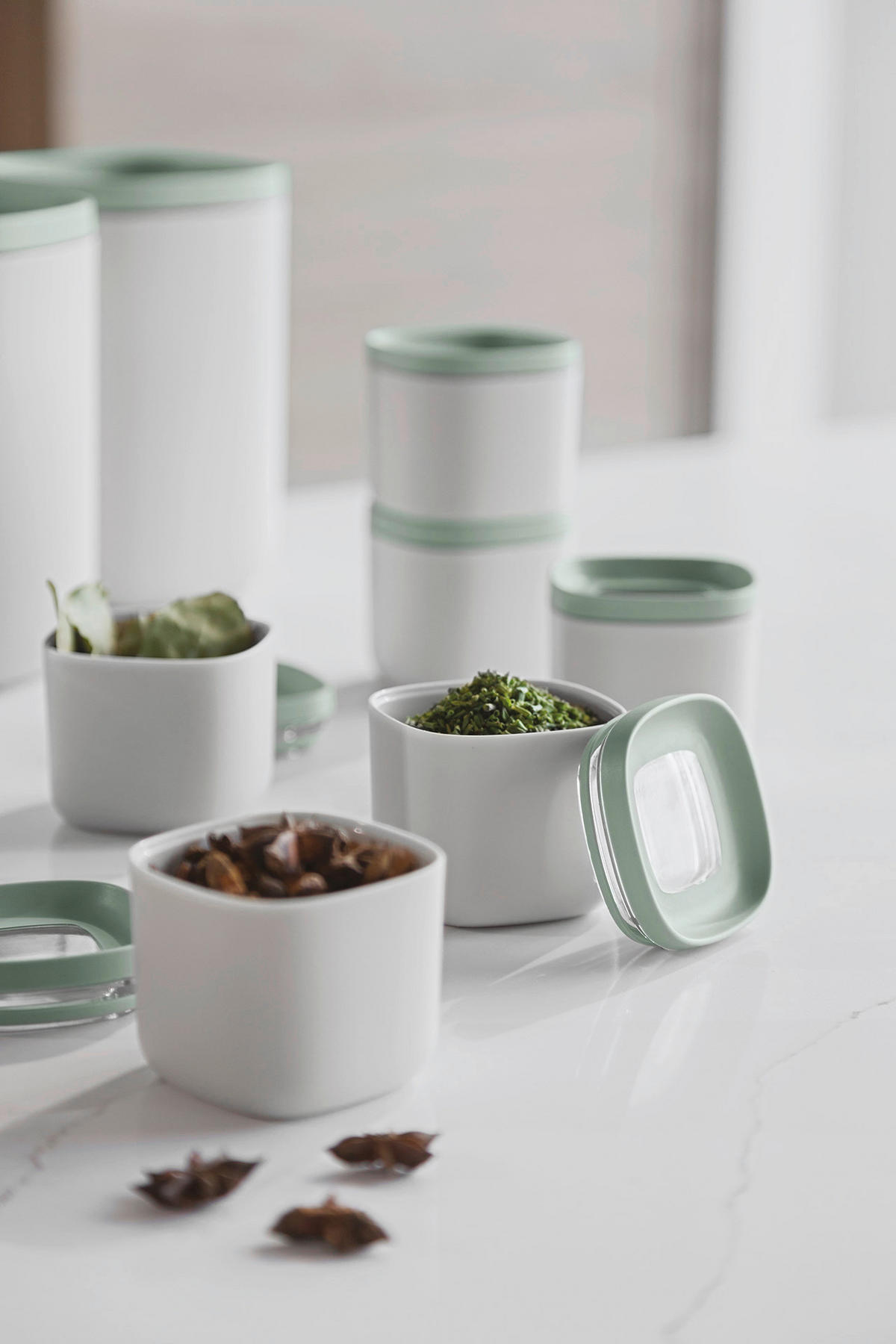FRISCHHALTEDOSENSET  - Salbeigrün/Creme, Basics, Kunststoff (6,9/6,9/6,6cm) - BergHOFF