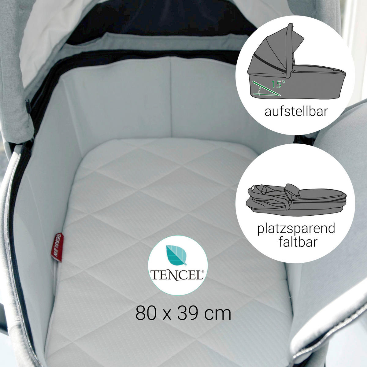 KINDERWAGENSET FX4 Life  - Silberfarben/Braun, Basics, Textil/Metall (57/129/100cm) - Gesslein
